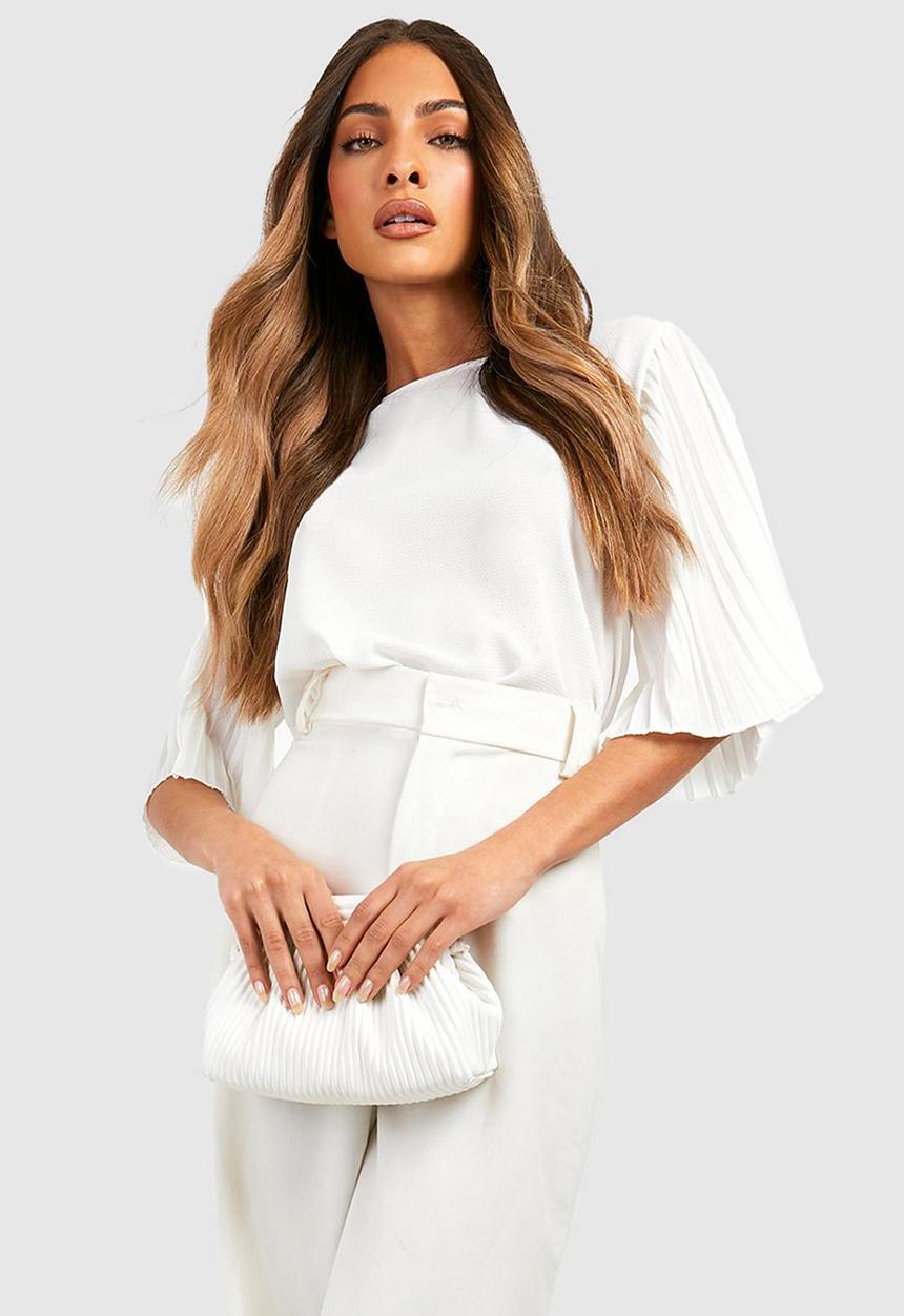 boohoo - Pleat sleeve woven blouse - ivory