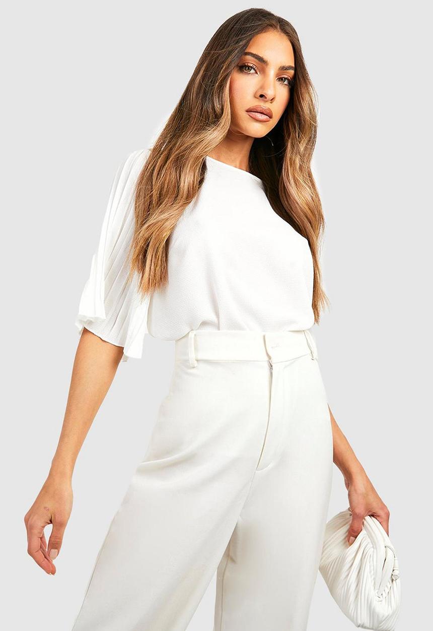 boohoo - Pleat sleeve woven blouse - ivory