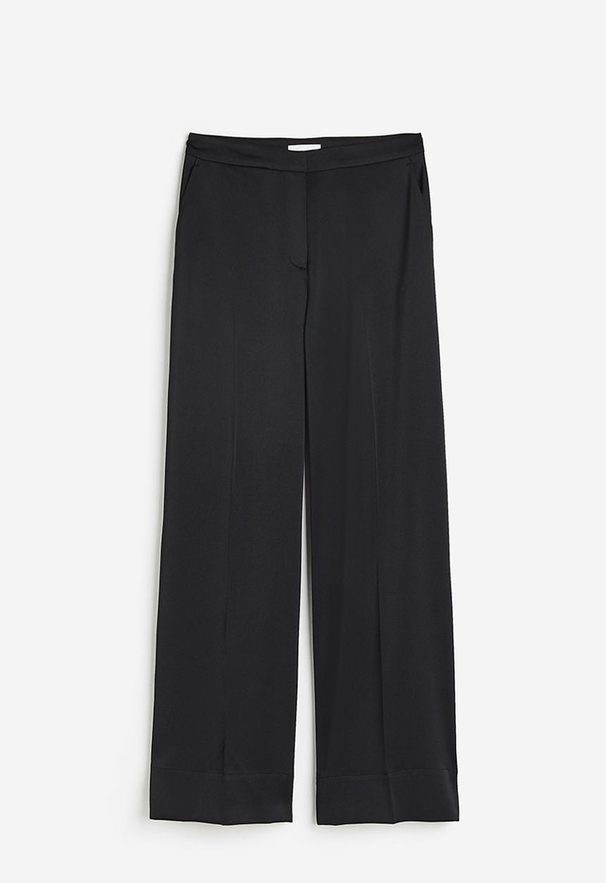 H&M - Wide satin trousers - black