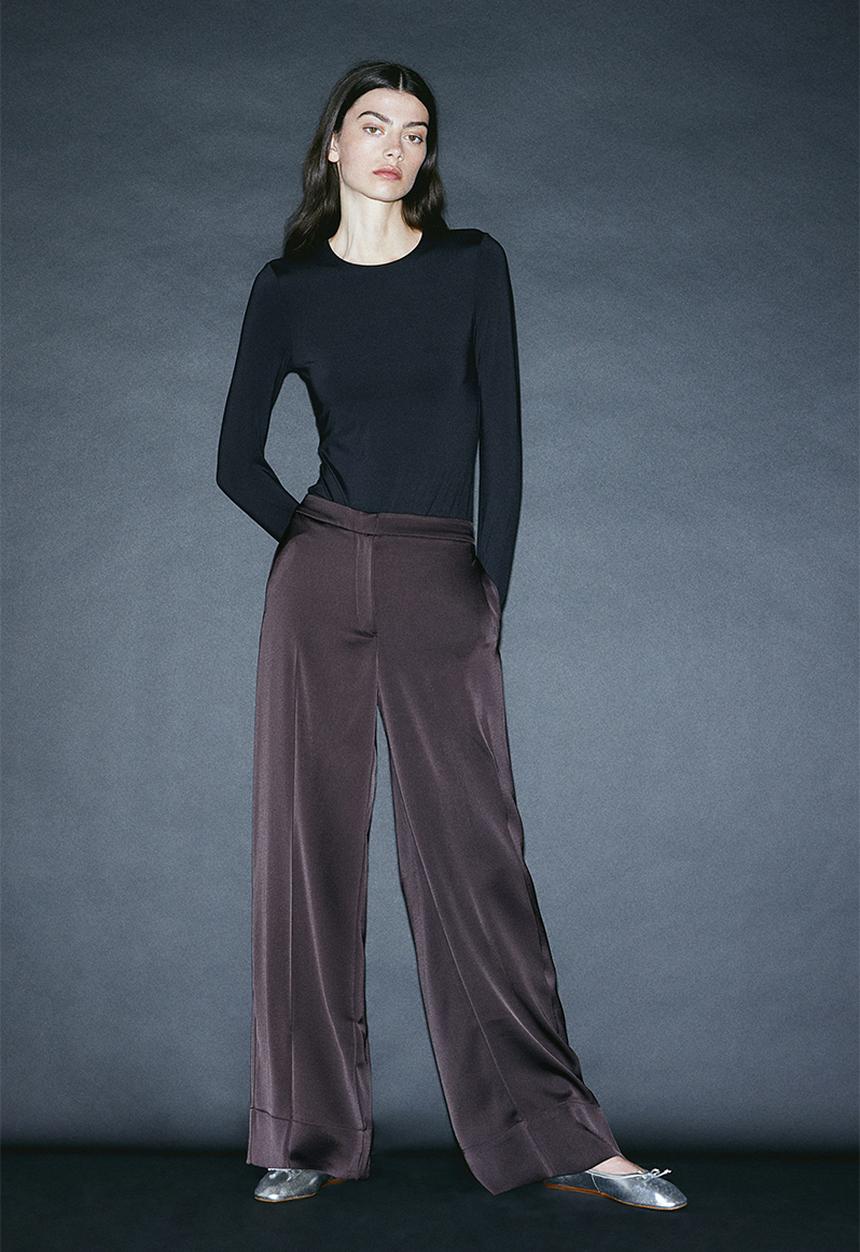 H&M - Wide satin trousers - dark grey