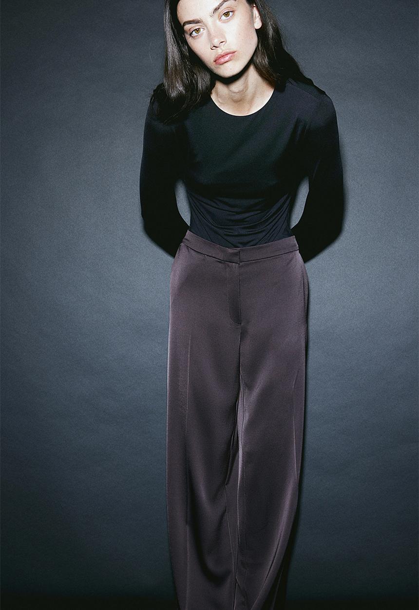 H&M - Wide satin trousers - dark grey
