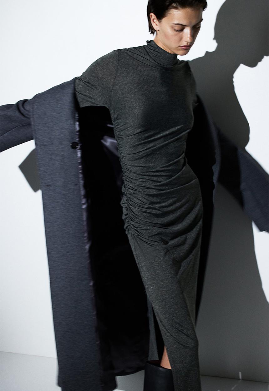 H&M - Gathered turtleneck dress - dark grey marl