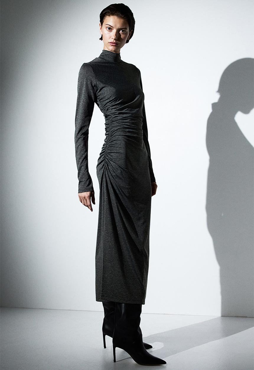 H&M - Gathered turtleneck dress - dark grey marl