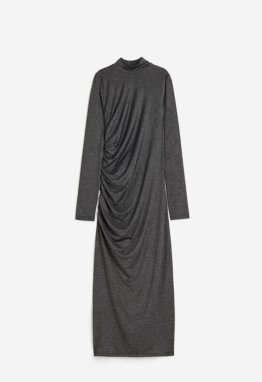 H&M - Gathered turtleneck dress - dark grey marl