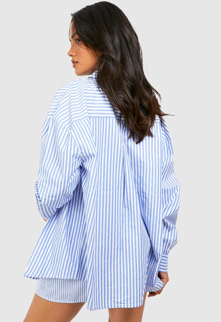 boohoo - Striped poplin shirt - blue