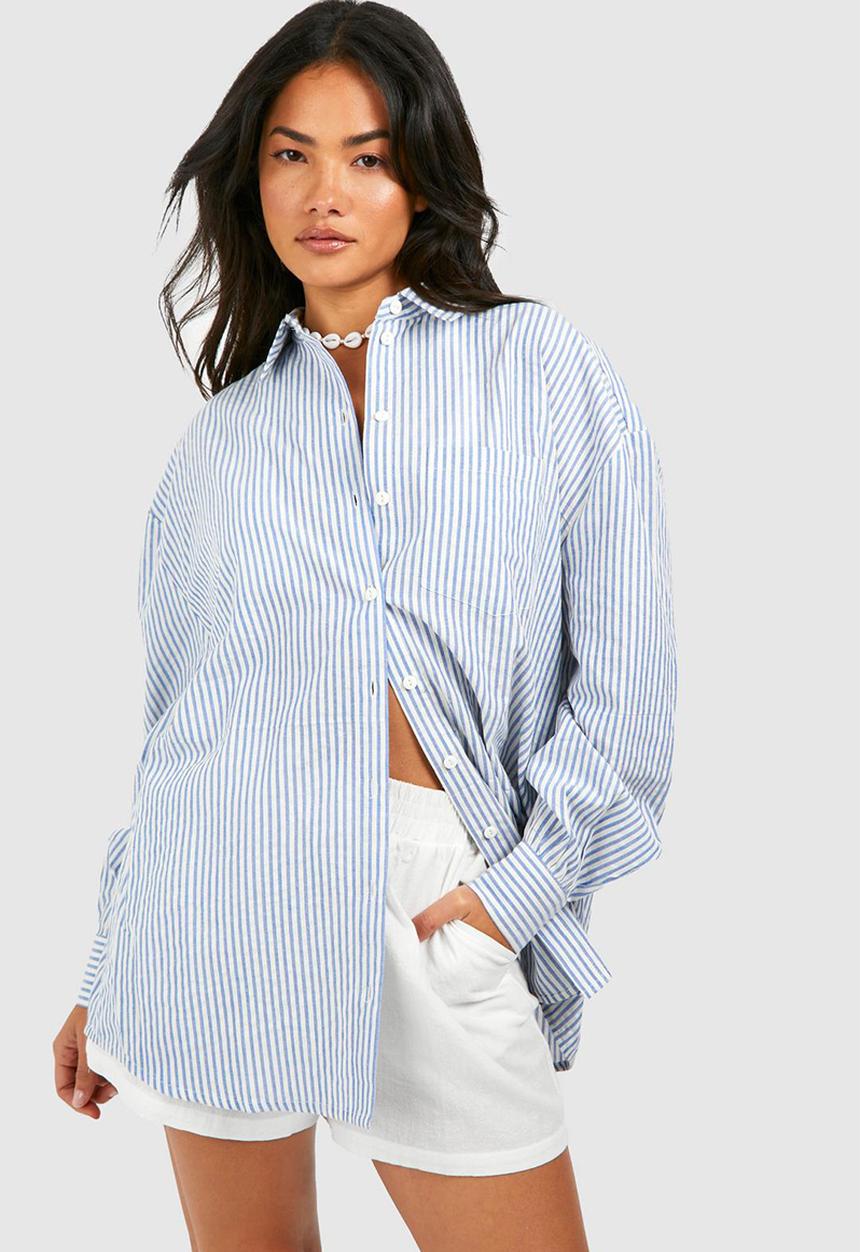 boohoo - Striped cotton shirt - blue