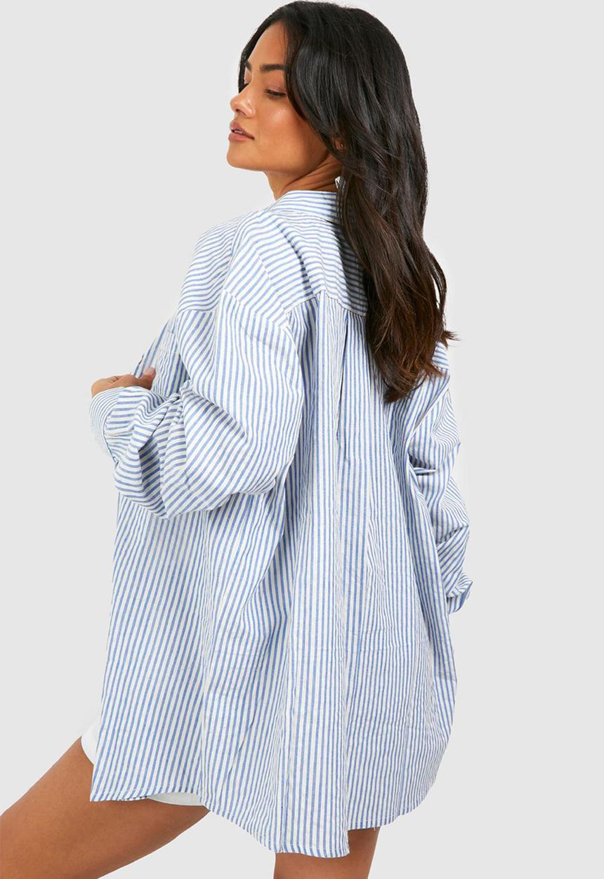 boohoo - Striped cotton shirt - blue