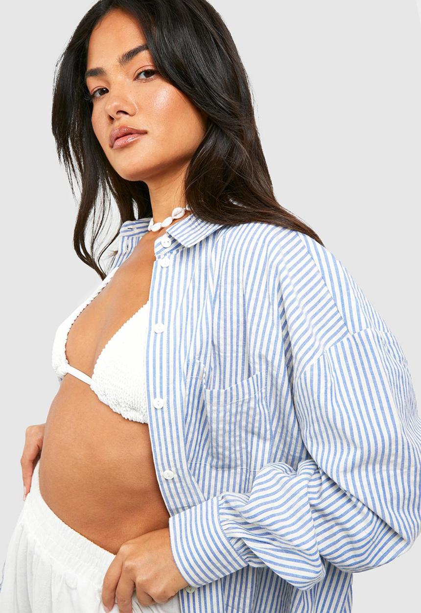 boohoo - Striped cotton shirt - blue
