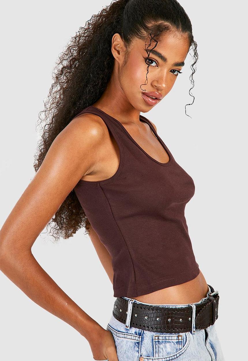 boohoo - Basic rib wide strap vest - chocolate