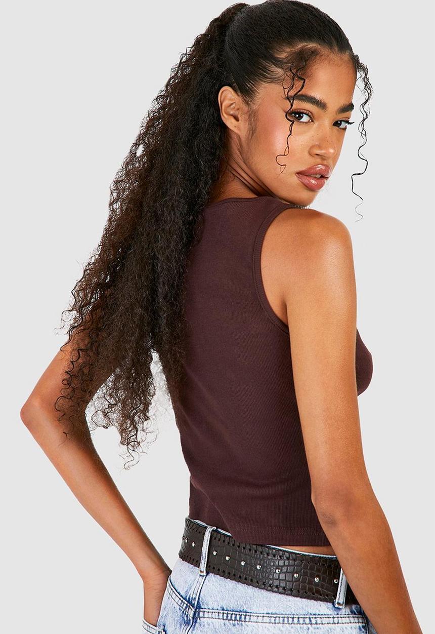 boohoo - Basic rib wide strap vest - chocolate