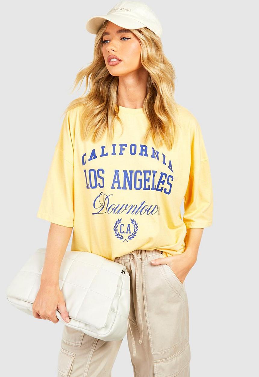 boohoo - Los angeles slogan T-shirt - lemon
