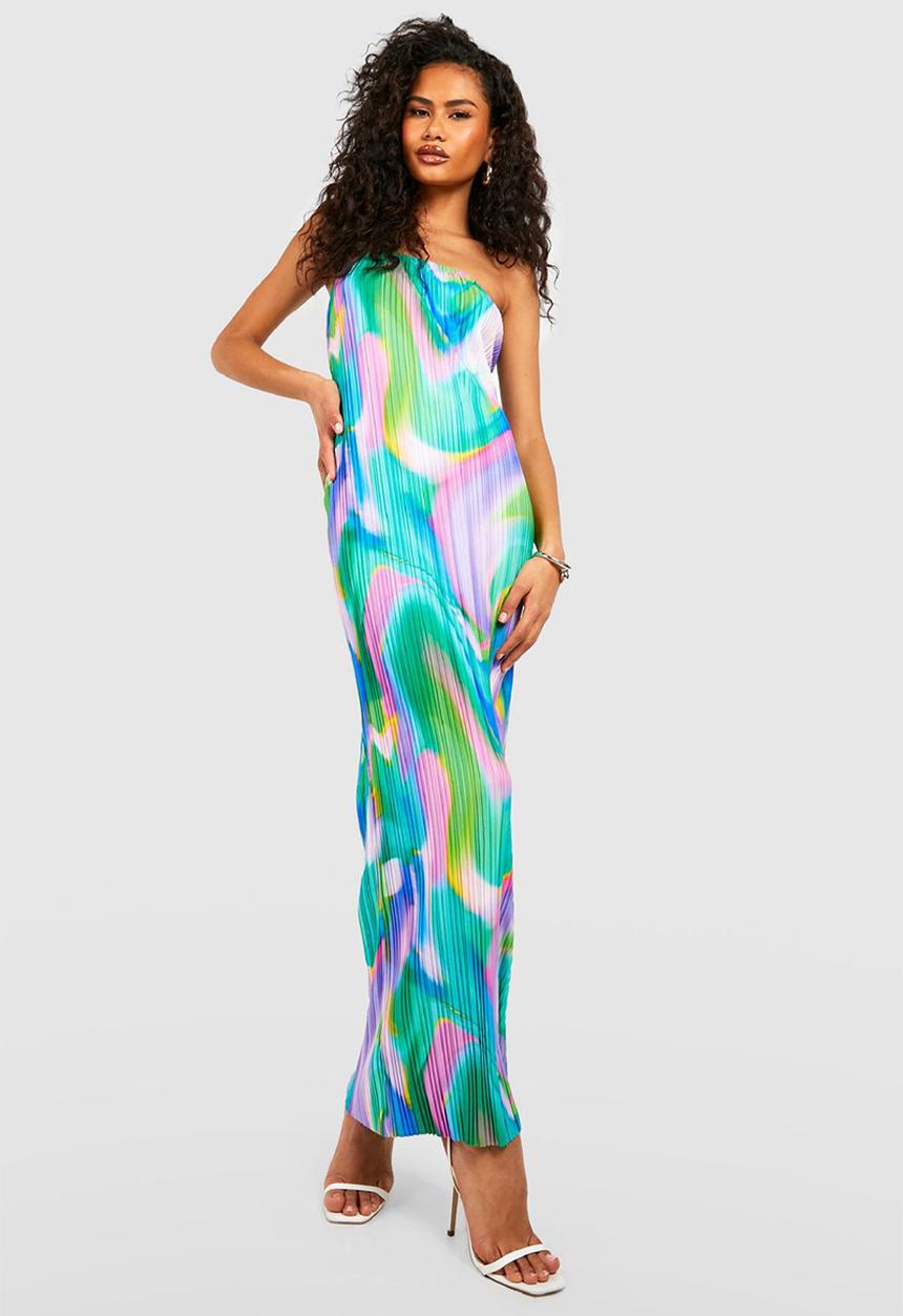 boohoo - Abstract plisse bandeau maxi dress - green