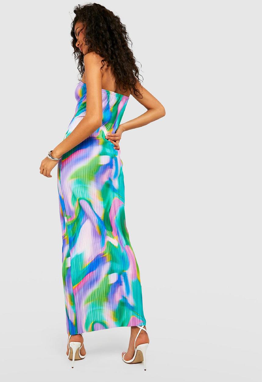 boohoo - Abstract plisse bandeau maxi dress - green