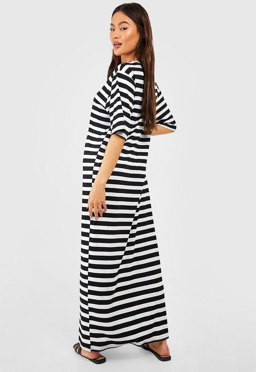 boohoo - Oversized striped t-shirt maxi dress - black