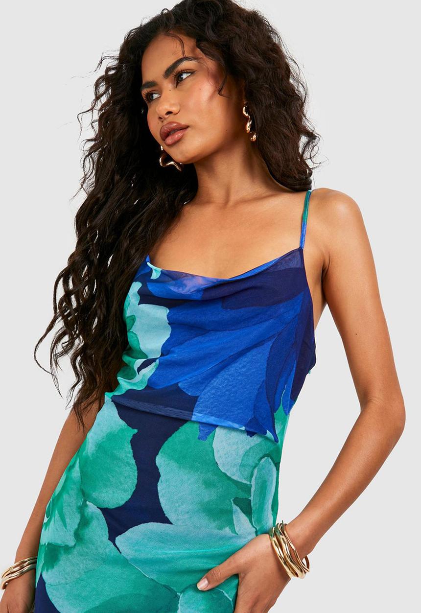 boohoo - Floral strappy mesh maxi dress - green
