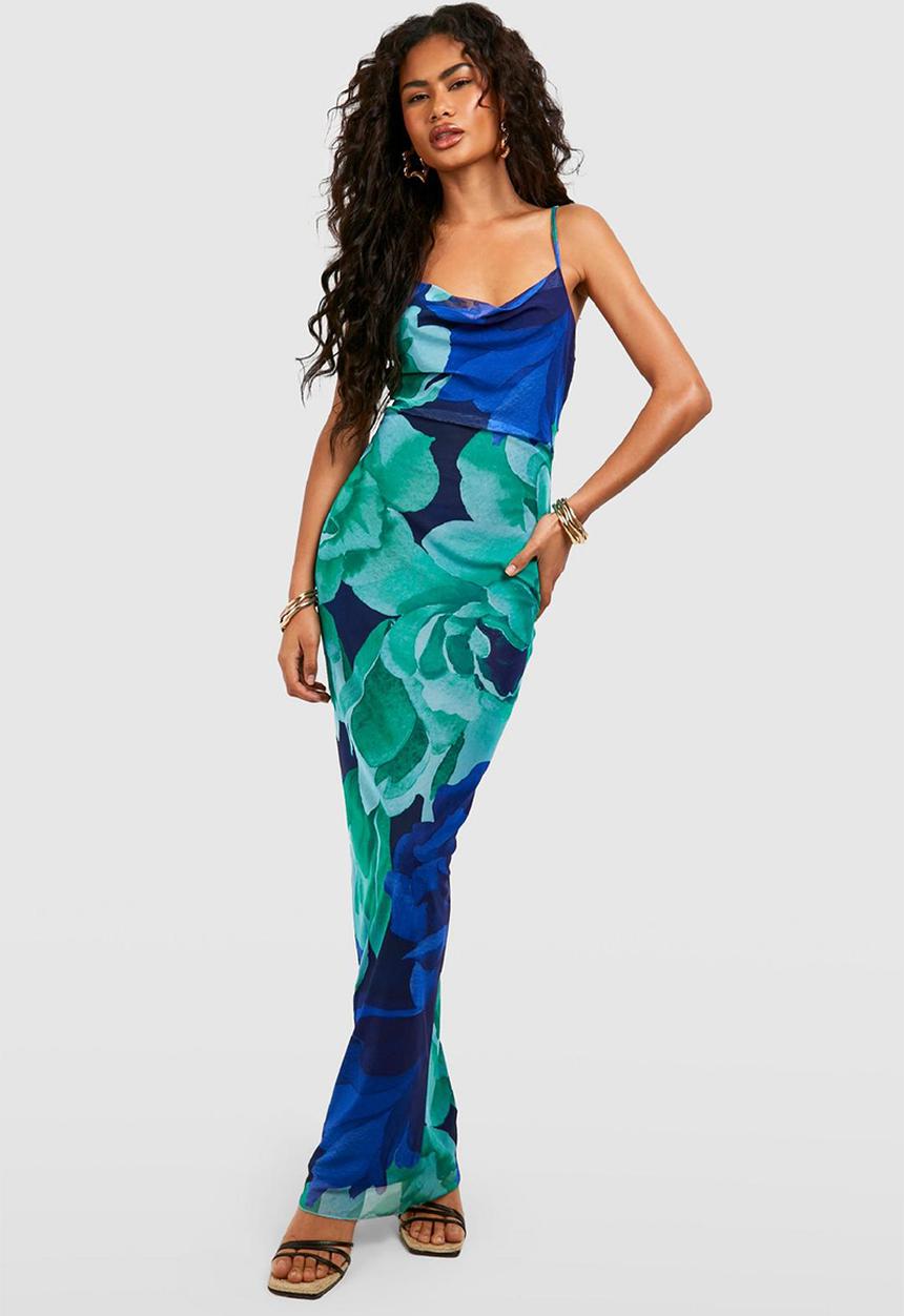 boohoo - Floral strappy mesh maxi dress - green