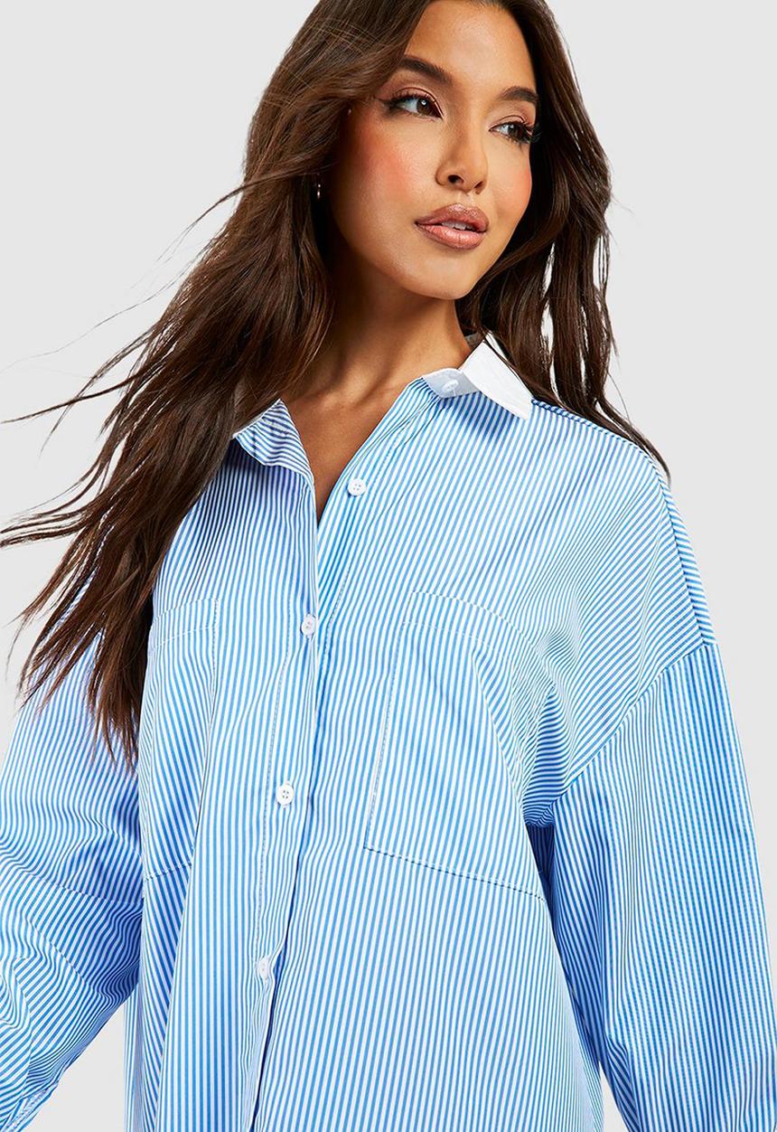 boohoo - Extreme oversized contrast stripe shirt dress - blue