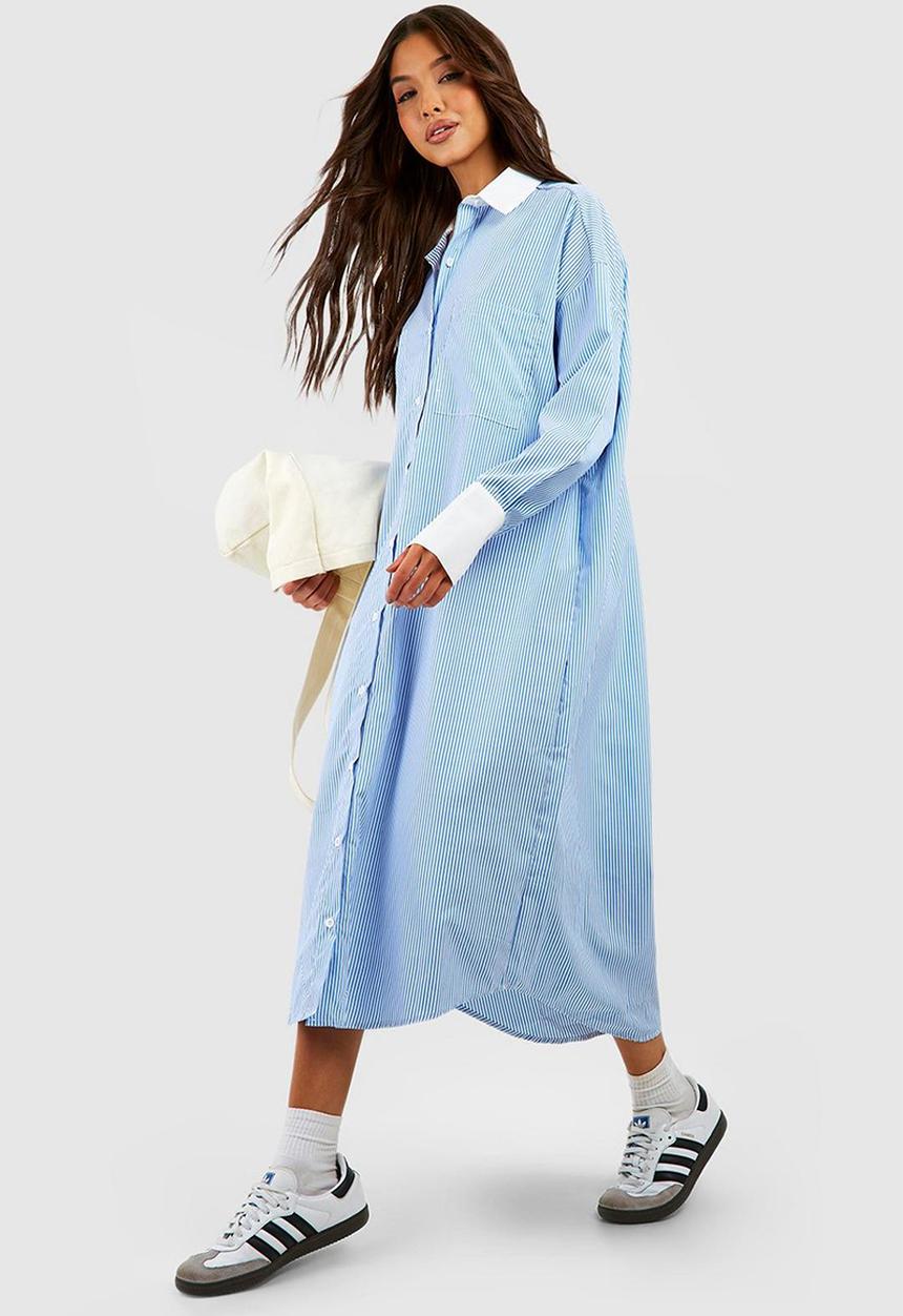 boohoo - Extreme oversized contrast stripe shirt dress - blue