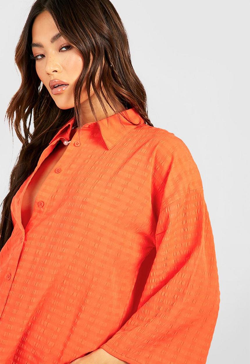 boohoo - Textured oversized shirt dress - orange