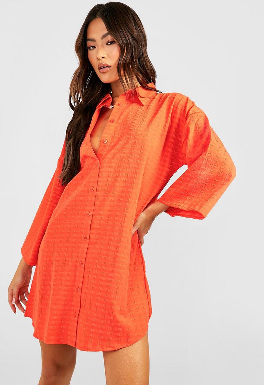 boohoo - Textured oversized shirt dress - orange