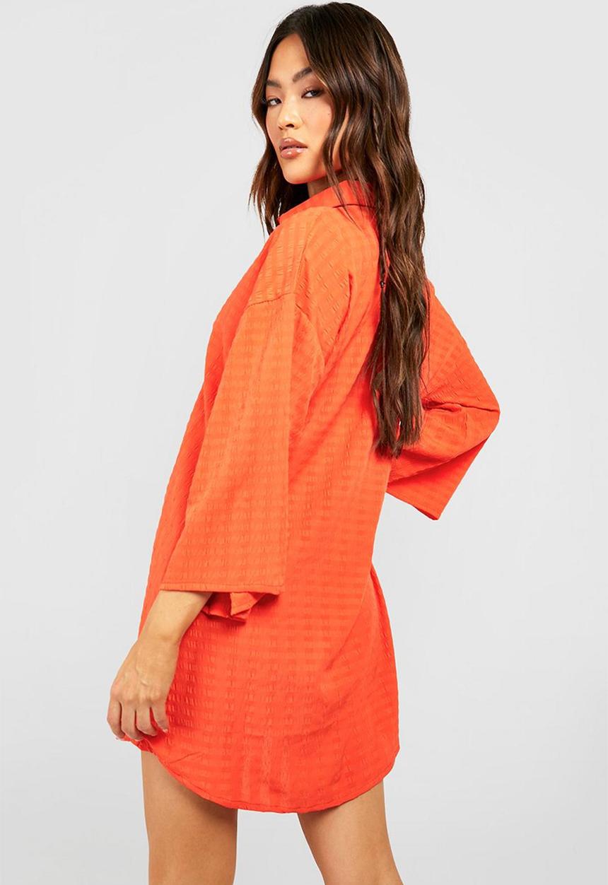 boohoo - Textured oversized shirt dress - orange
