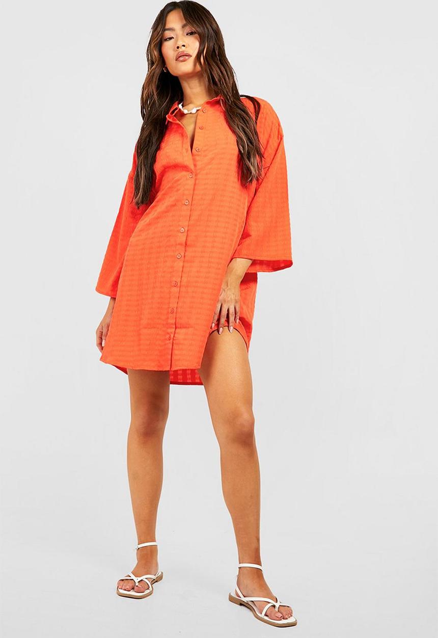 boohoo - Textured oversized shirt dress - orange