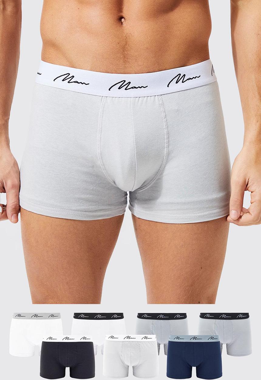 boohooMAN - 7 pack man signature mixed colour trunks - black