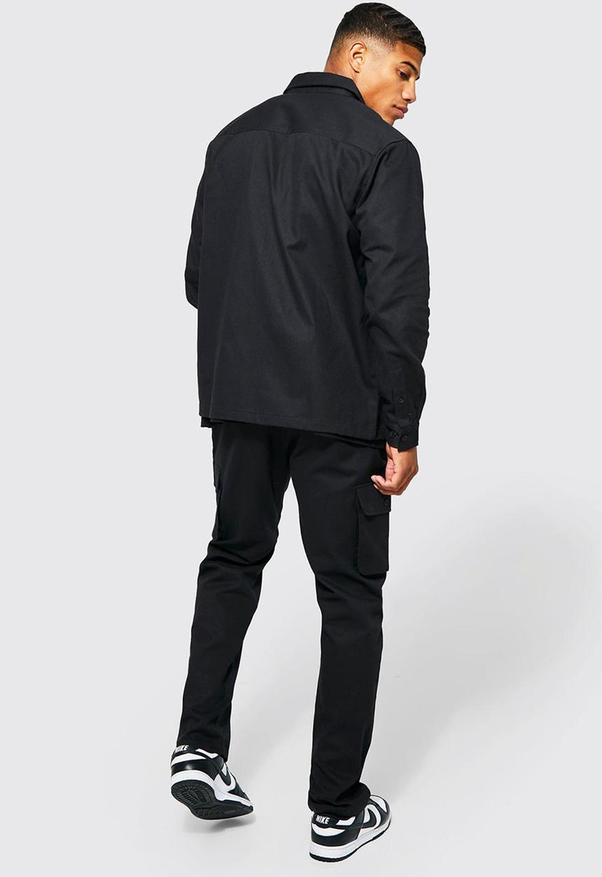 boohooMAN - Cargo zip shirt and trouser set - black