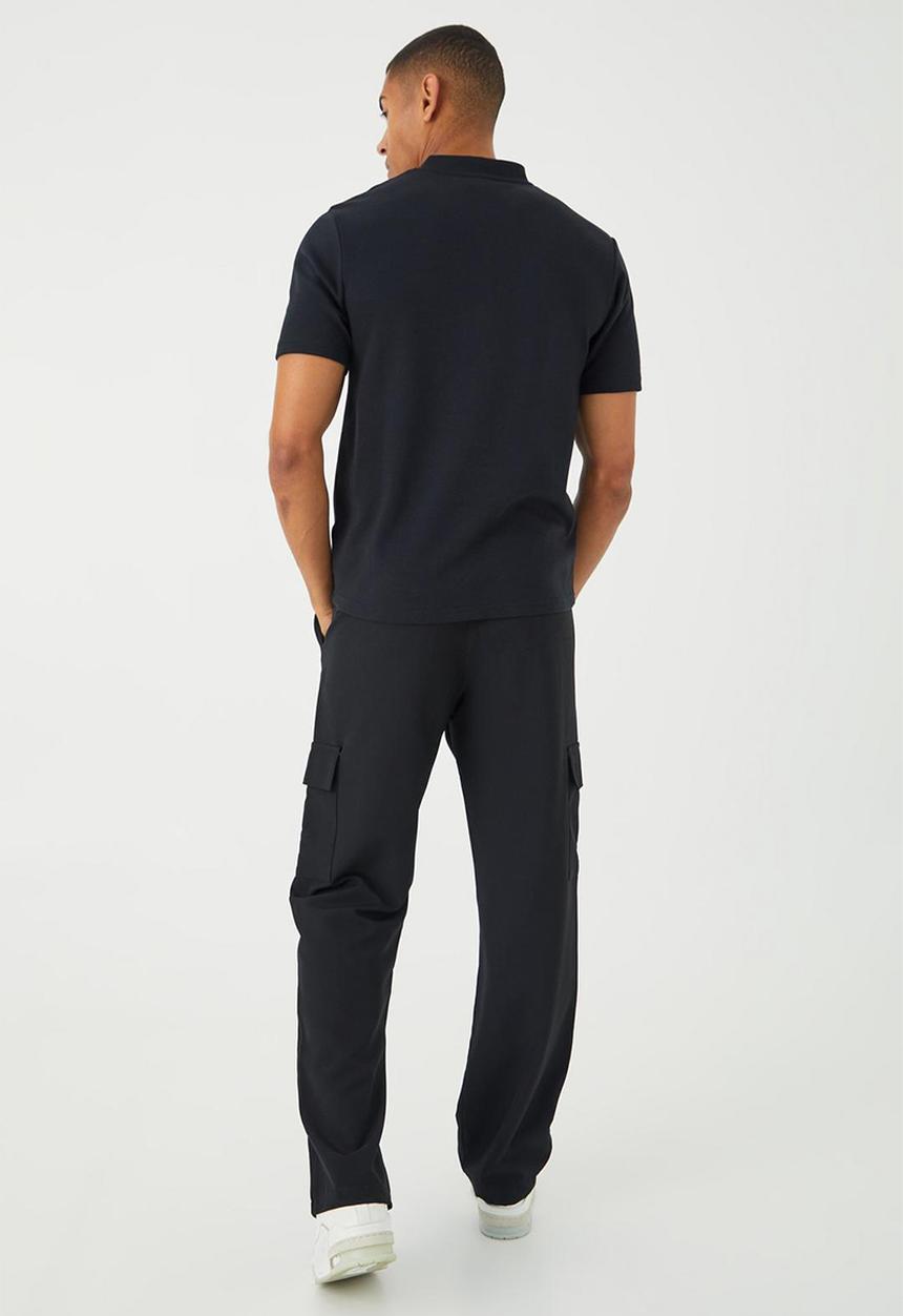 boohooMAN - Slim fit interlock bomber neck polo - black
