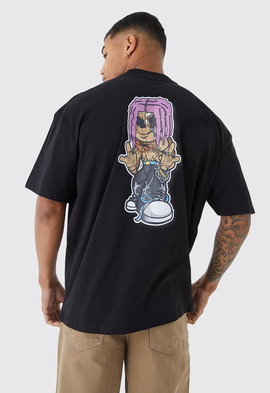 boohooMAN - Oversized extended neck evil teddy t-shirt - black