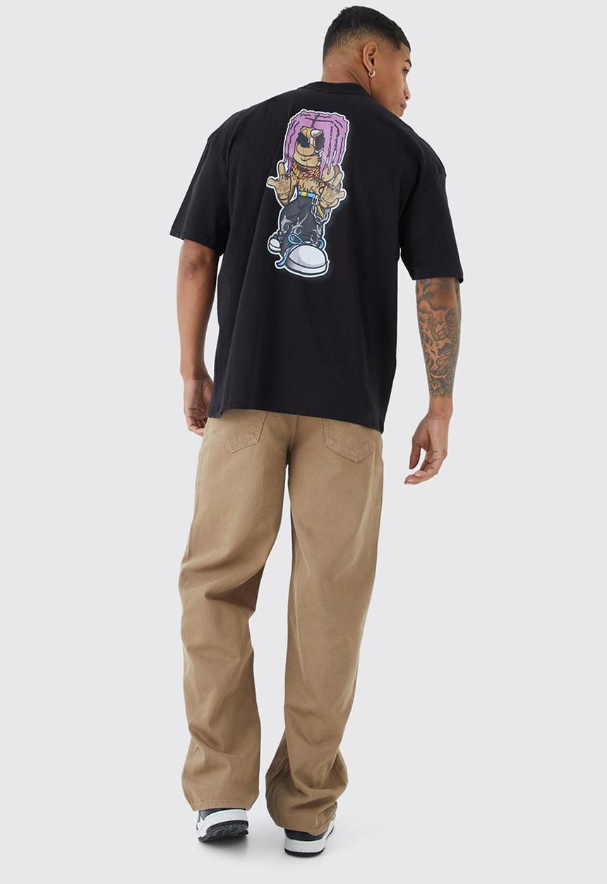 boohooMAN - Oversized extended neck evil teddy t-shirt - black