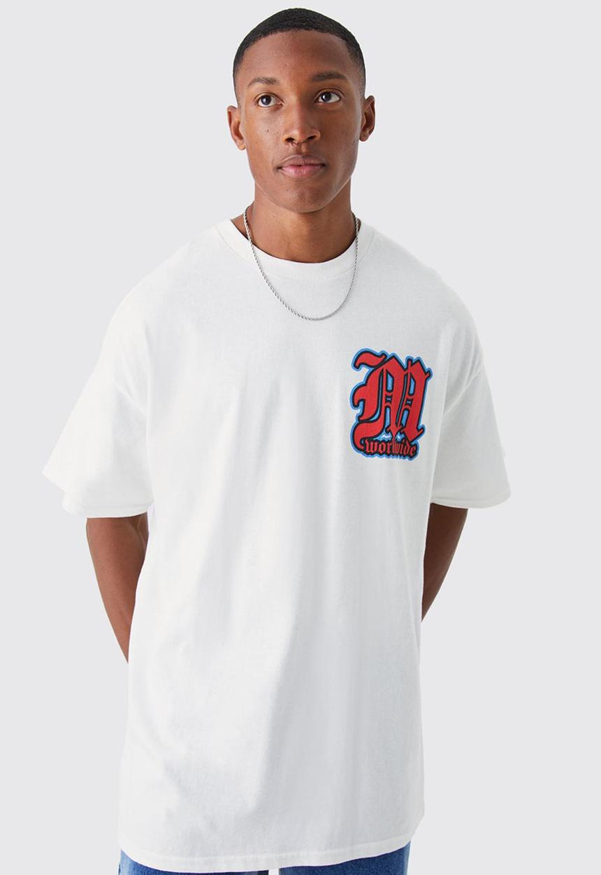 boohooMAN - Oversized worldwide back graphic t-shirt - white