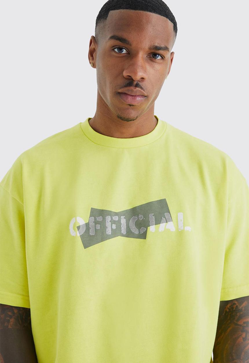 boohooMAN - Oversized loopback official t-shirt - mustard