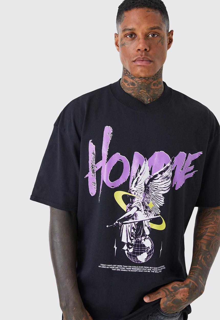 boohooMAN - Oversized homme graphic t-shirt - black