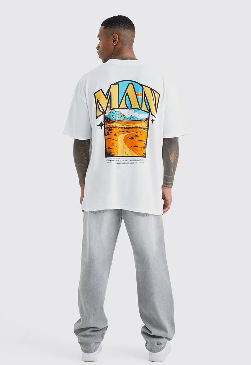 boohooMAN - Oversized extended neck man scenic t-shirt - white
