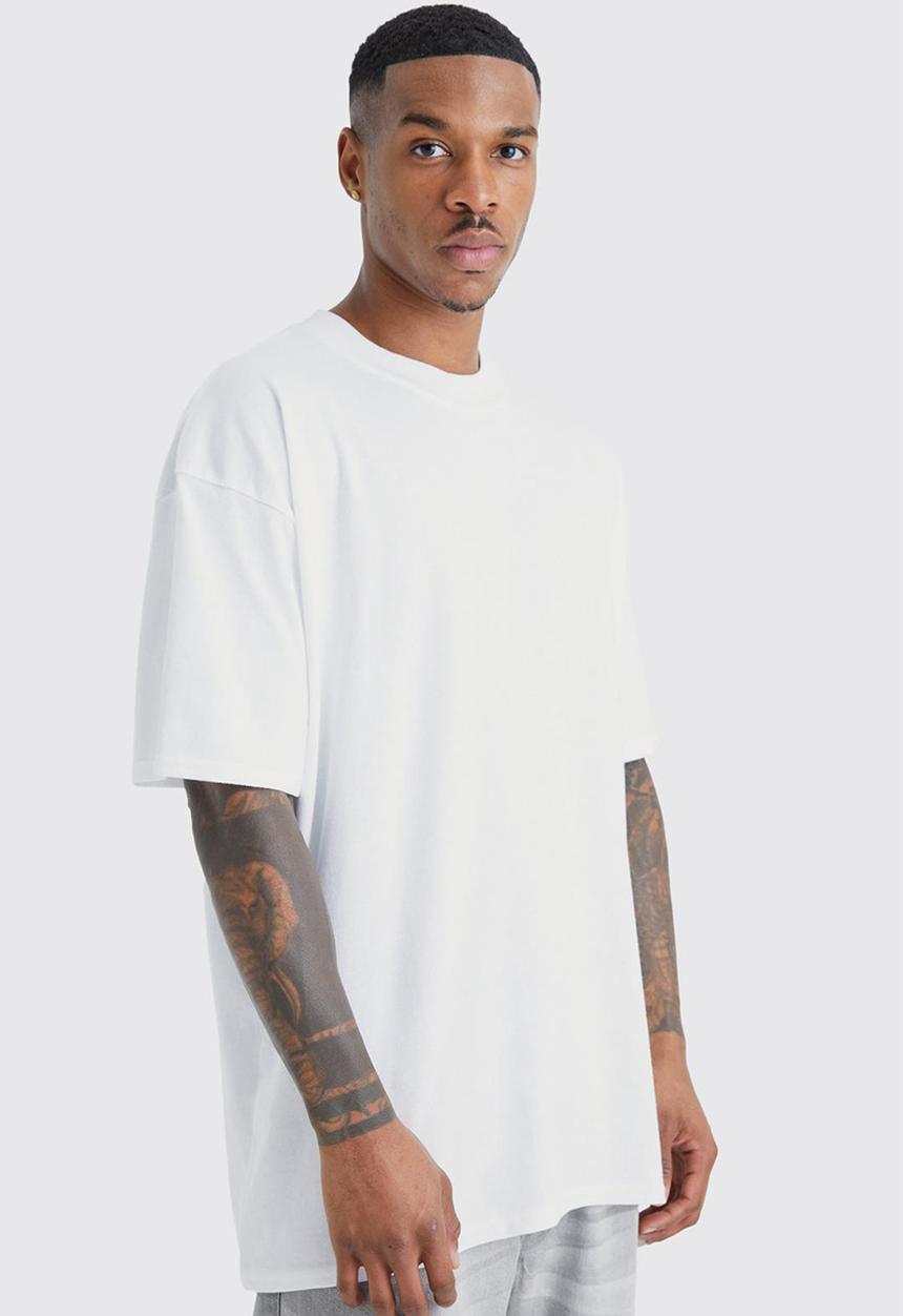 boohooMAN - Oversized extended neck man scenic t-shirt - white