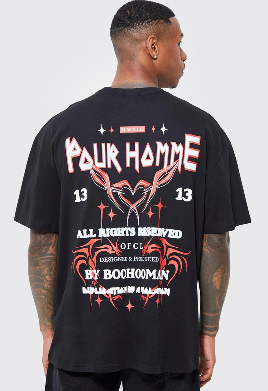 boohooMAN - Oversized pour homme back graphic t-shirt - black