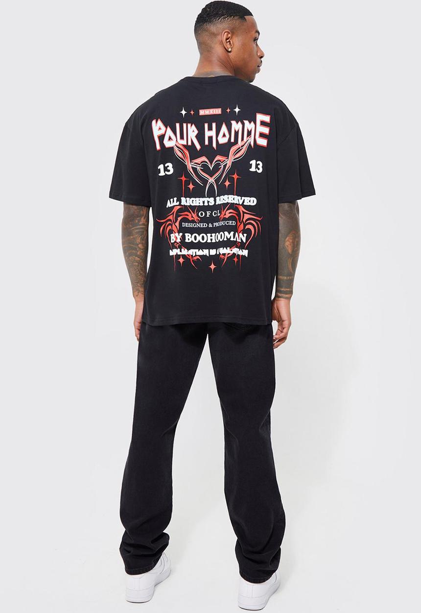boohooMAN - Oversized pour homme back graphic t-shirt - black