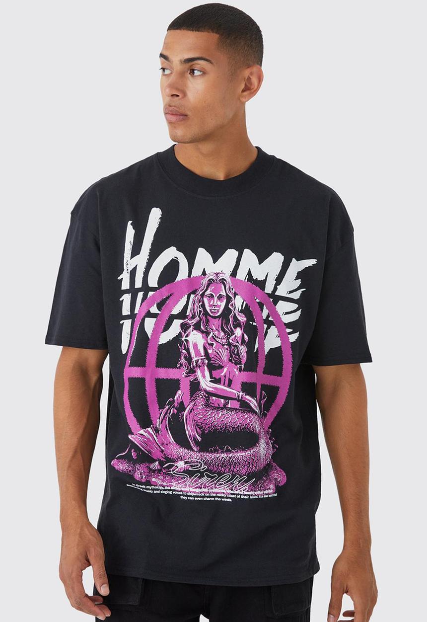 boohooMAN - Oversized homme graphic t-shirt - black