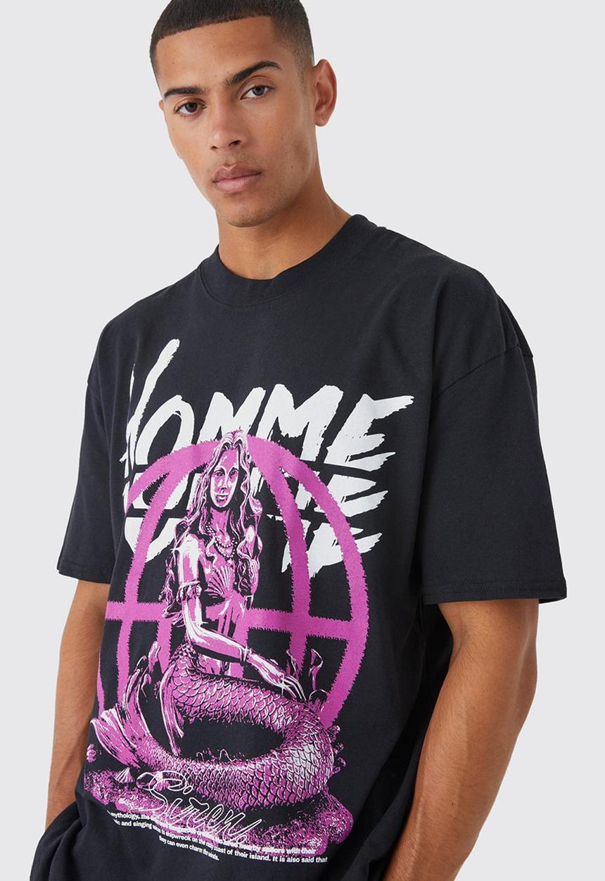 boohooMAN - Oversized homme graphic t-shirt - black