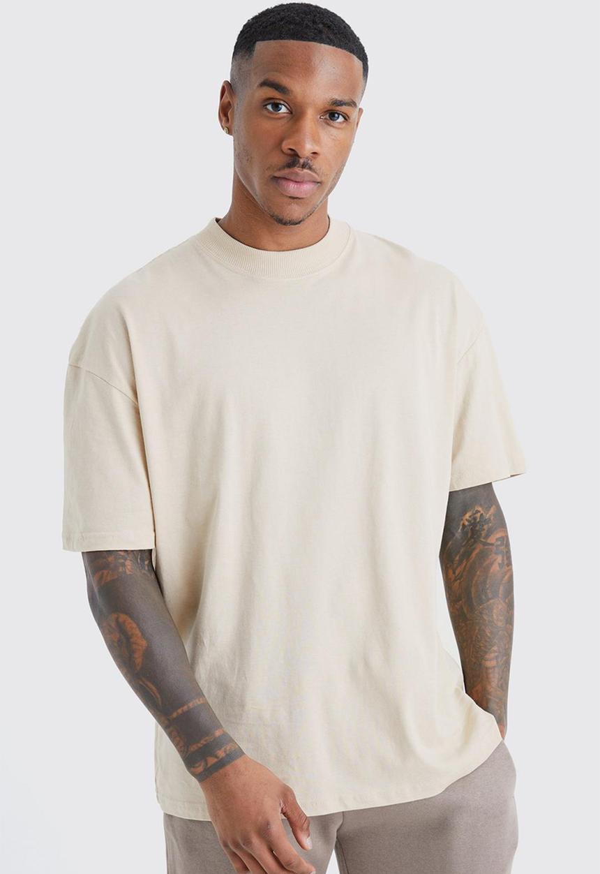 boohooMAN - Oversized tropic graphic t-shirt - sand