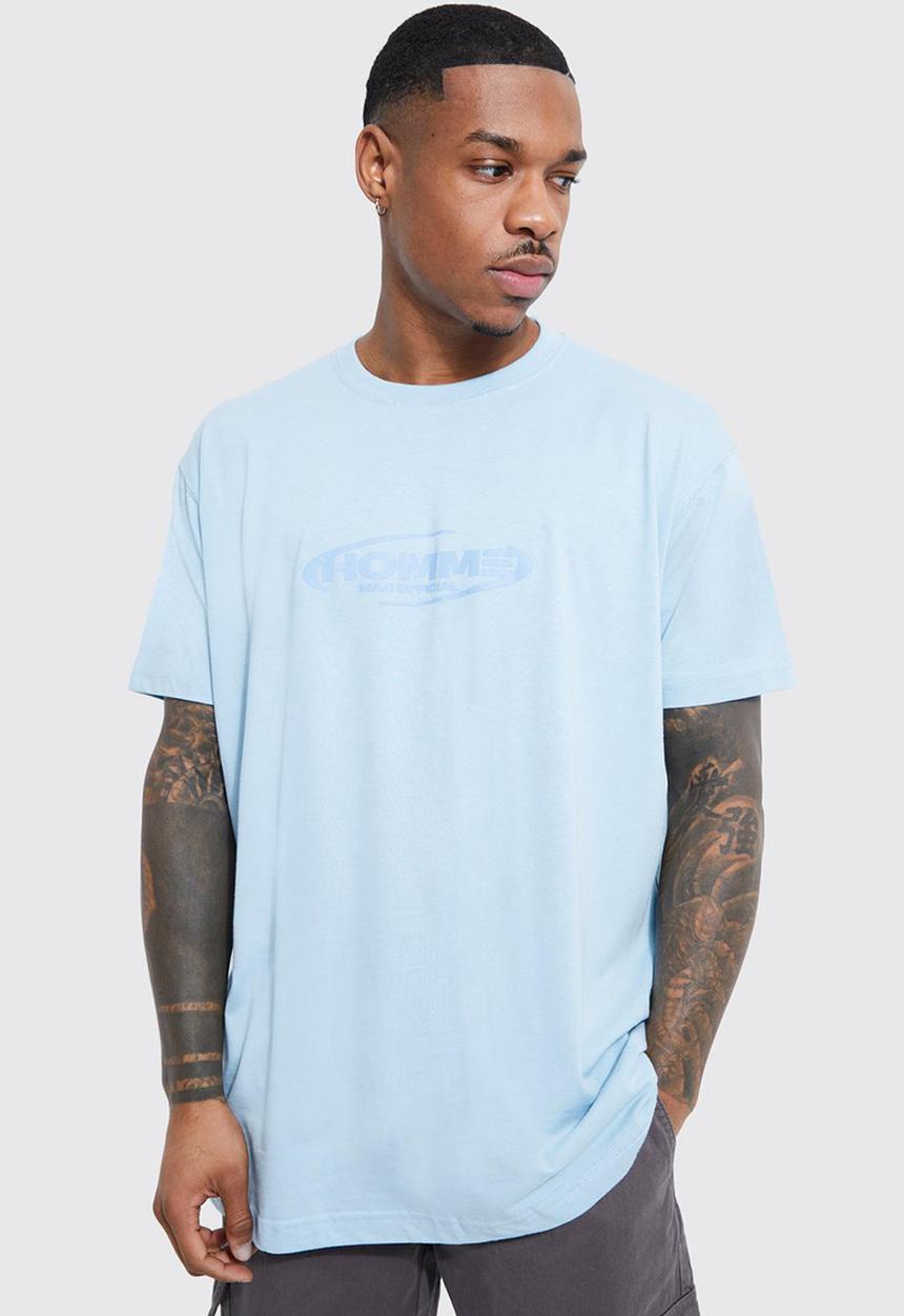 boohooMAN - Loose homme graphic t-shirt - light blue