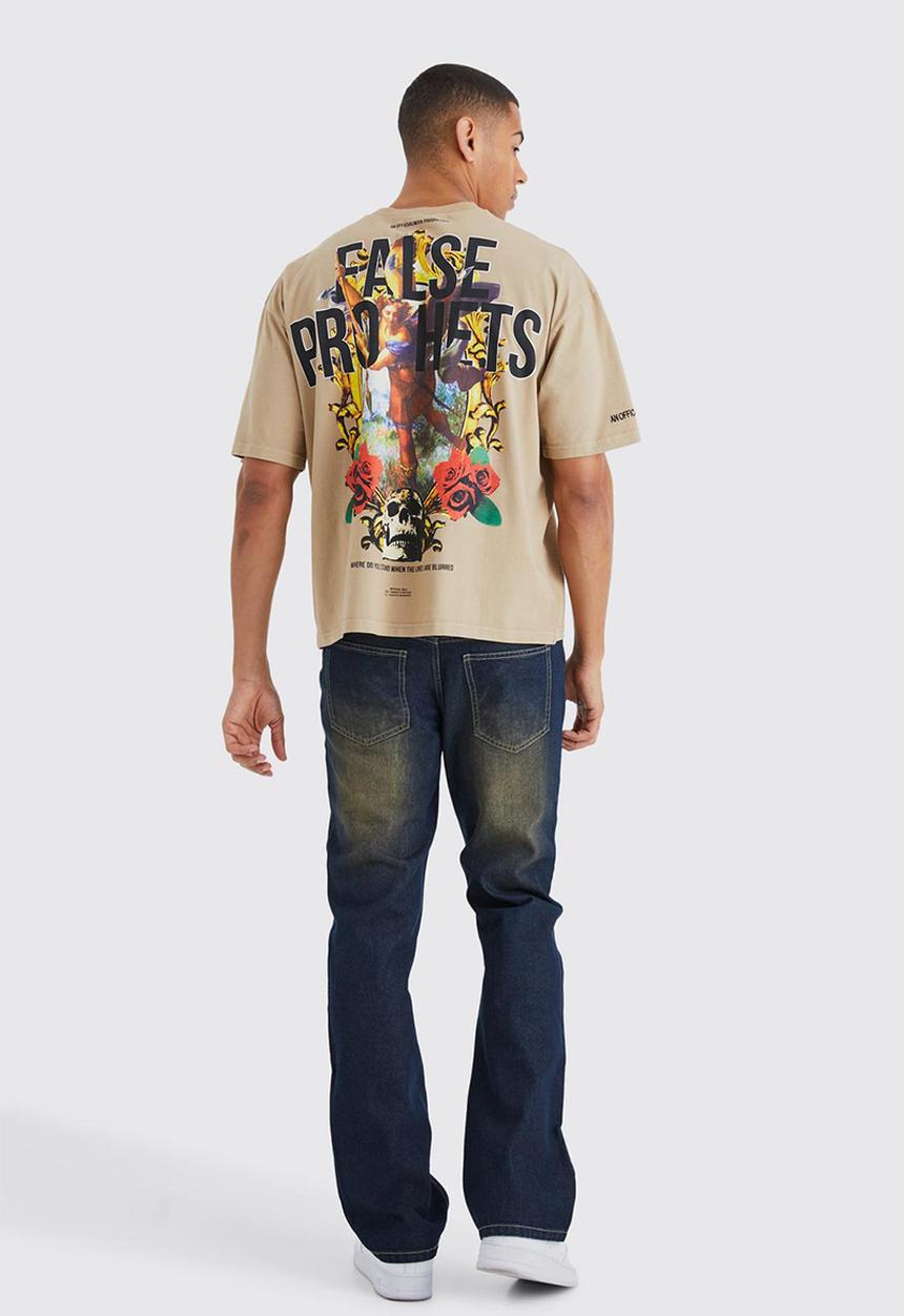boohooMAN - Oversized boxy false prophets graphic t-shirt - sand