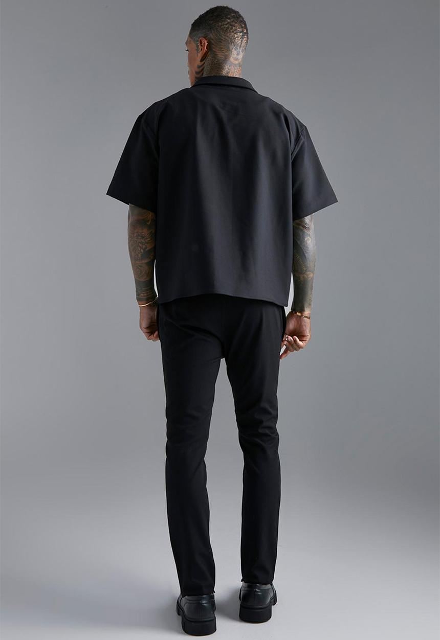 boohooMAN - Technical stretch boxy shirt - black