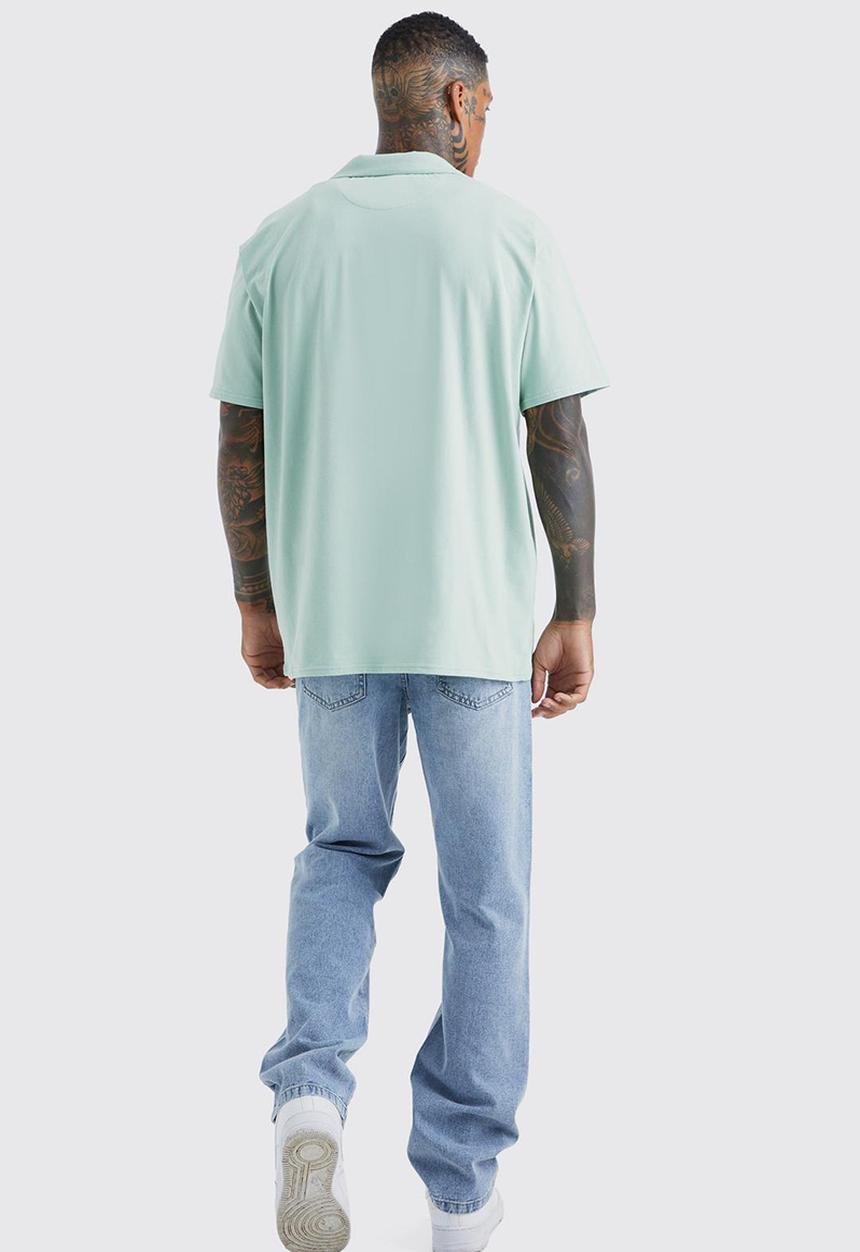 boohooMAN - Short sleeve oversized revere jersey shirt - sage