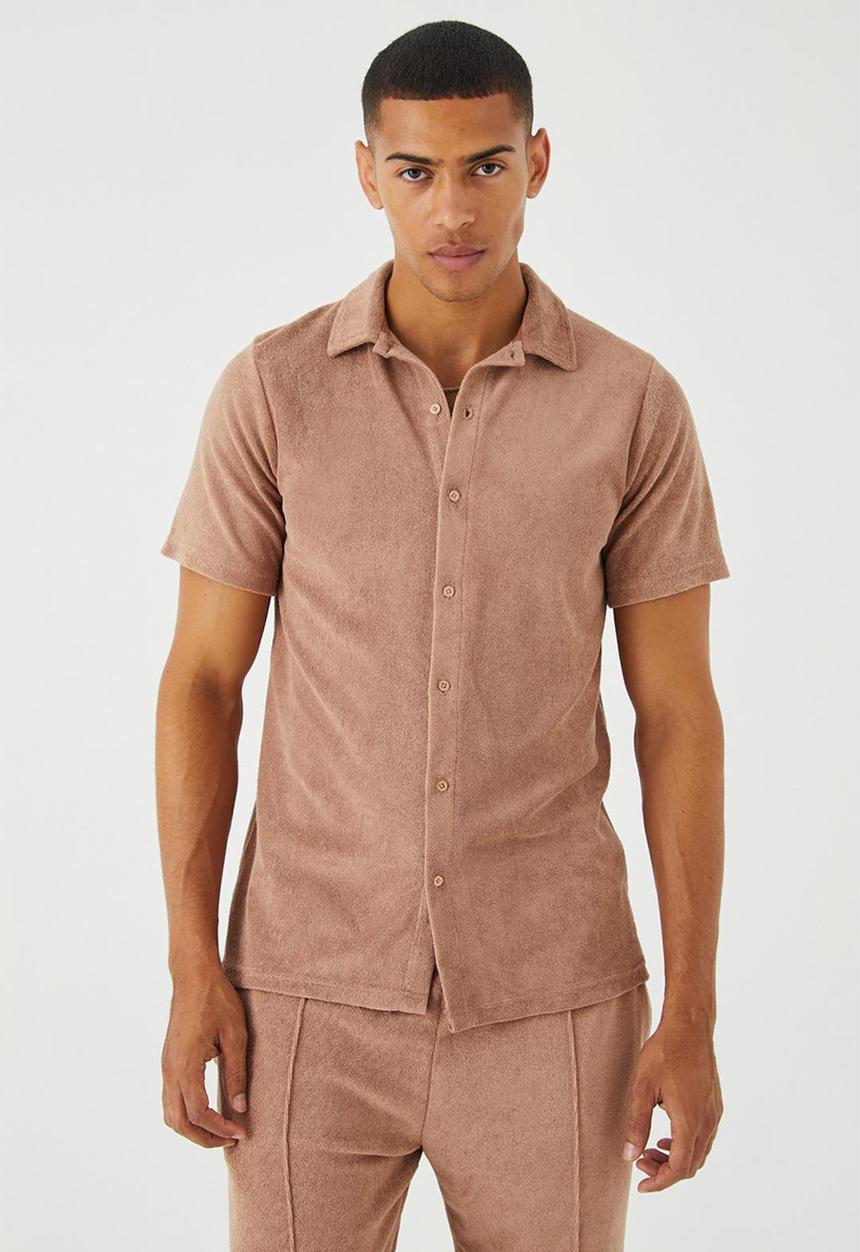 boohooMAN - Regular premium towelling jersey shirt - taupe
