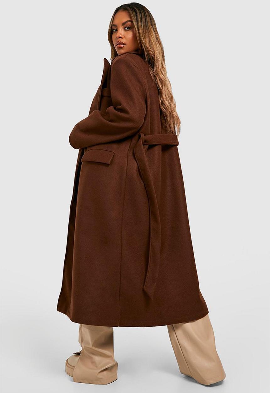 boohoo - Plus belted wool look coat - chocolate