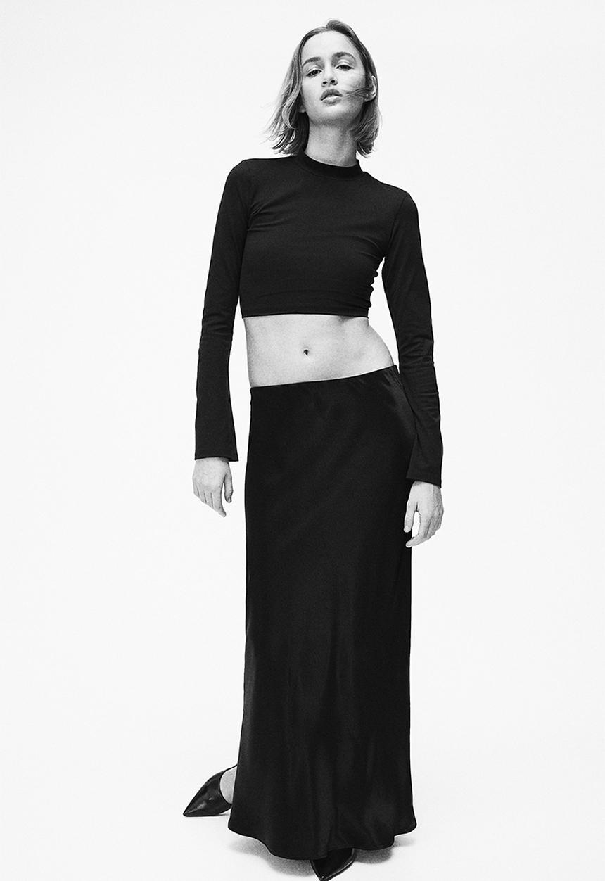 Satin maxi skirt - black - 1184662001