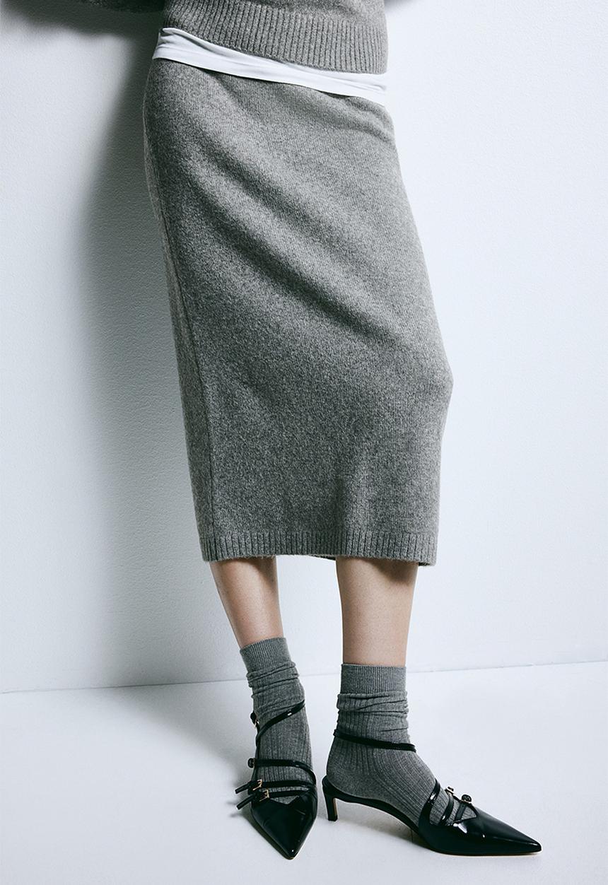 H&M - Knitted skirt - grey marl