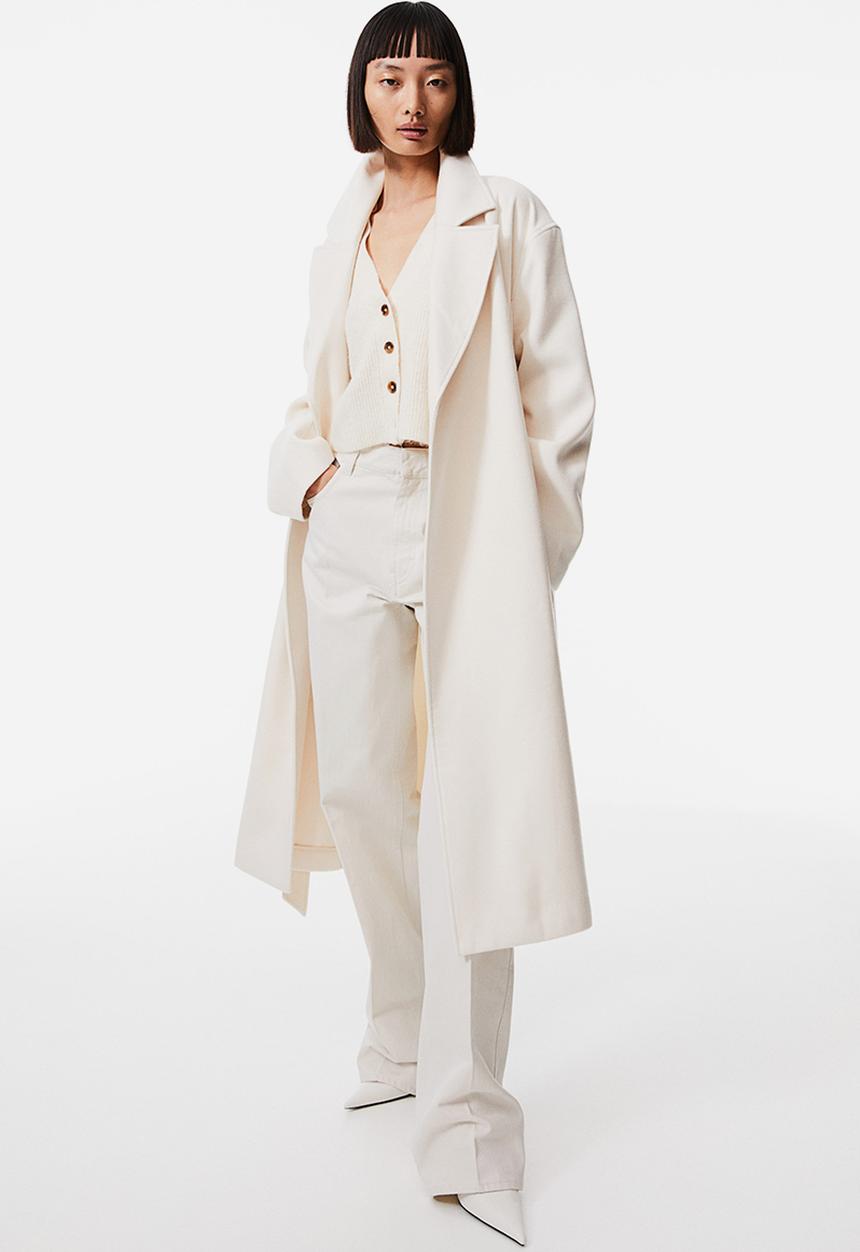 H&M - Tie-belt coat - white